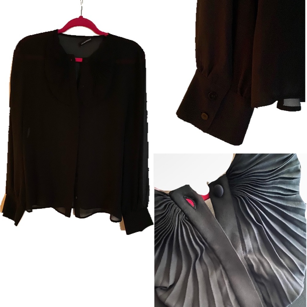Emporio Armani silk chiffon ruffle pleat blouse.